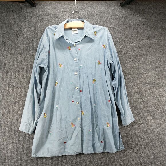 Warner Bros Studio Store Mens Tweety Bird Shirt Blue M Embroidered Vintage - Picture 2 of 13